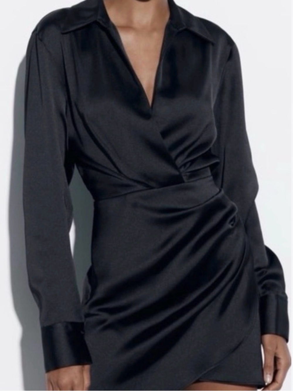 Zara Black Satin Mini Wrap Dress
